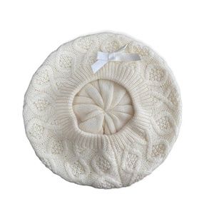 Cream Crochet Knit Beret